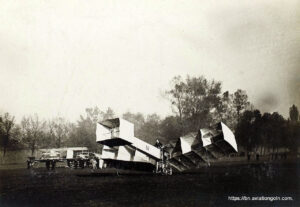 The 14 bis in its final form in November 1906 with octagonal planform interplane ailerons The 14-bis in its final form in November 1906, with octagonal-planform interplane ailerons